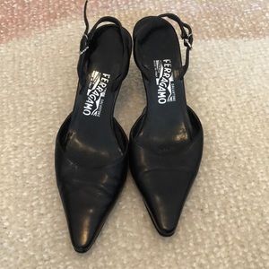 Ferragamo black strap-back leather heels - 7.5M
